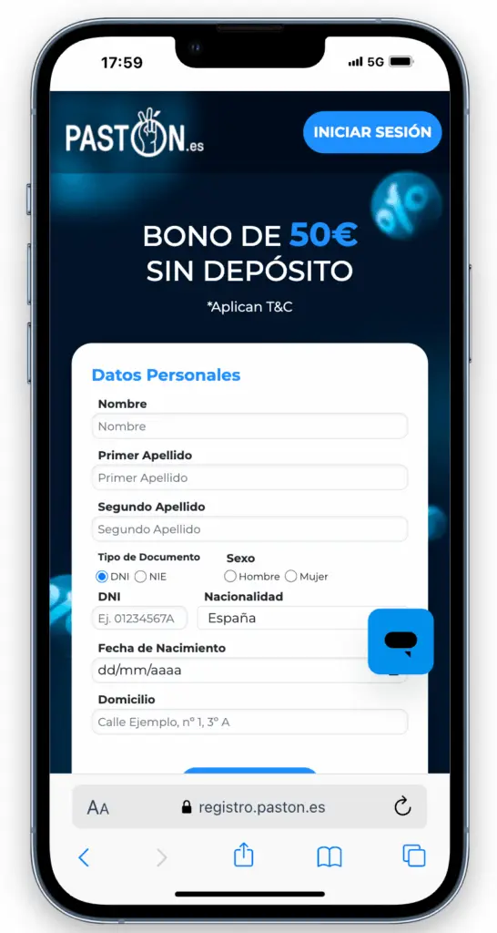 Paston Casino registro de aplicación móvil